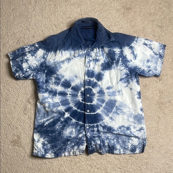 Tommy Hilfiger Other - Tommy Hilfiger Blue and White Tie-Dye Casual Button Down Shirt